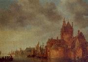 Jan van  Goyen A Castle by a River with Shipping at a Quay Spain oil painting artist